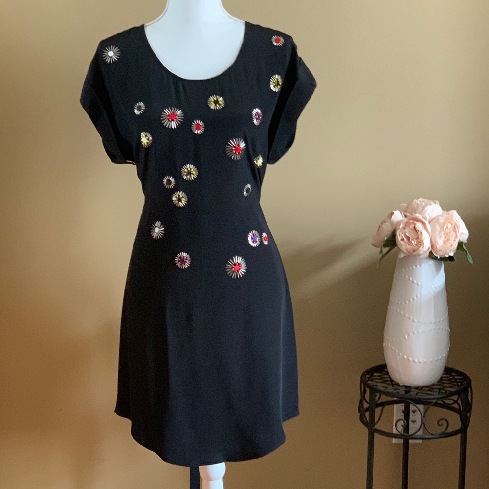 Trina Turk Black Silk Beaded Dress